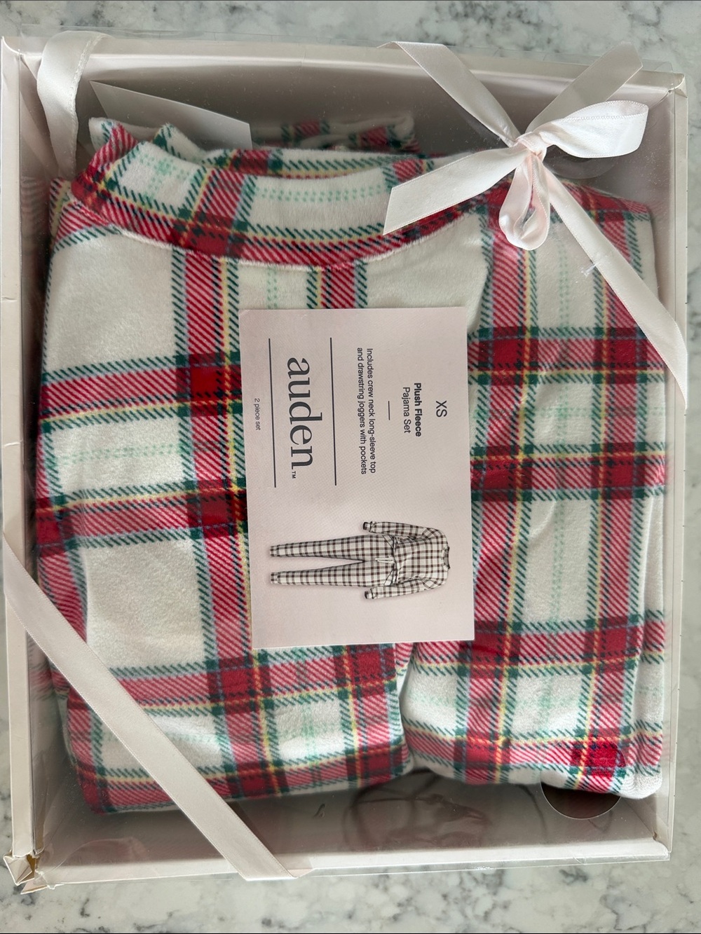 Auden women’s White, Red & Green Plaid Plush Fleece Pajama Gift Set size XS